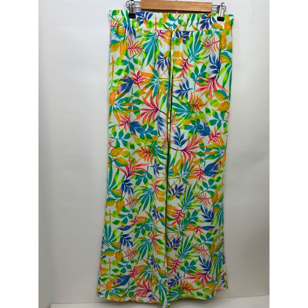 Ashley By 26 International White Floral‎ Tropical Beach Pants Stretch Size L